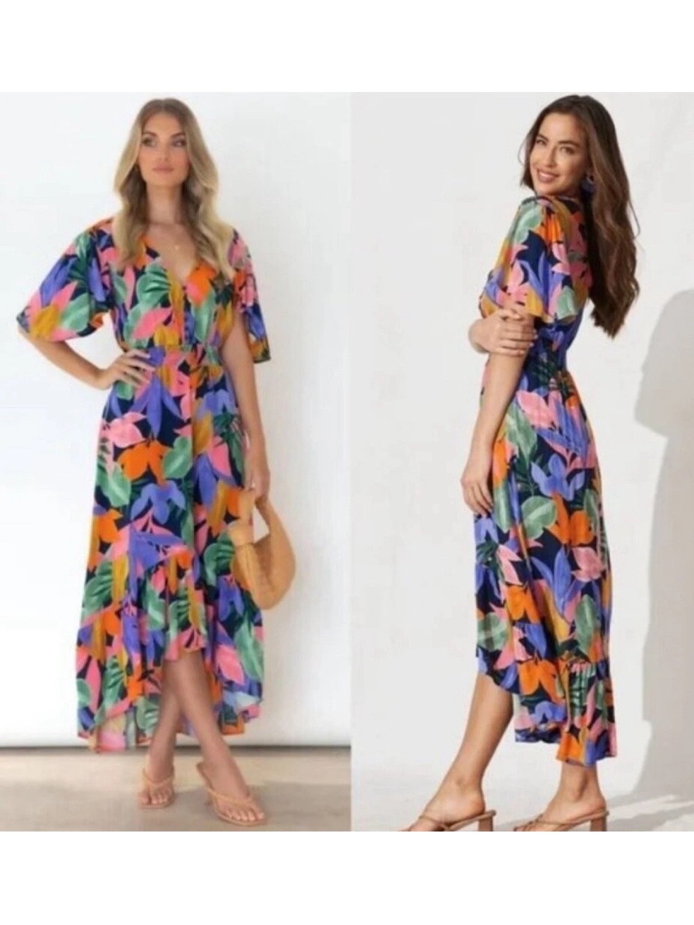 Abel The Label Anthropologie Leonard Floral Tropical High Low Midi Dress size L